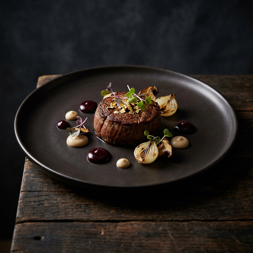 Signature beef filet with gold leaf garnish