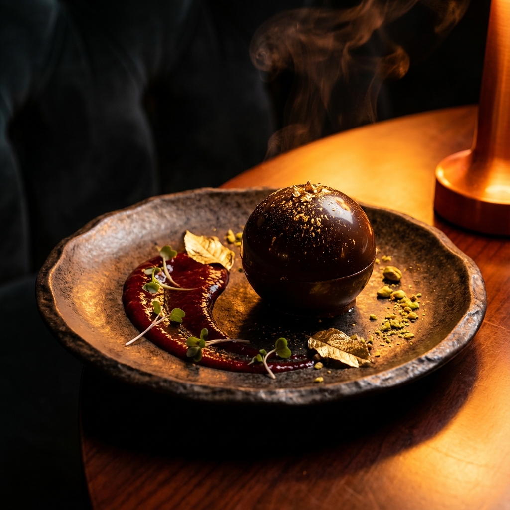 Luxury chocolate dessert with gold dust